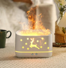 LED Flame Mist Humidifier, 300ml Water Tank, Reindeer-Inspired Decorative Design, 6.5W Compact Air Humidifier for Home & Office