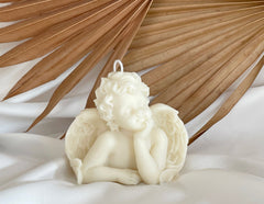 Angel Cherub Candle, Organic Soy Wax Sculptural Decor, 9x8cm