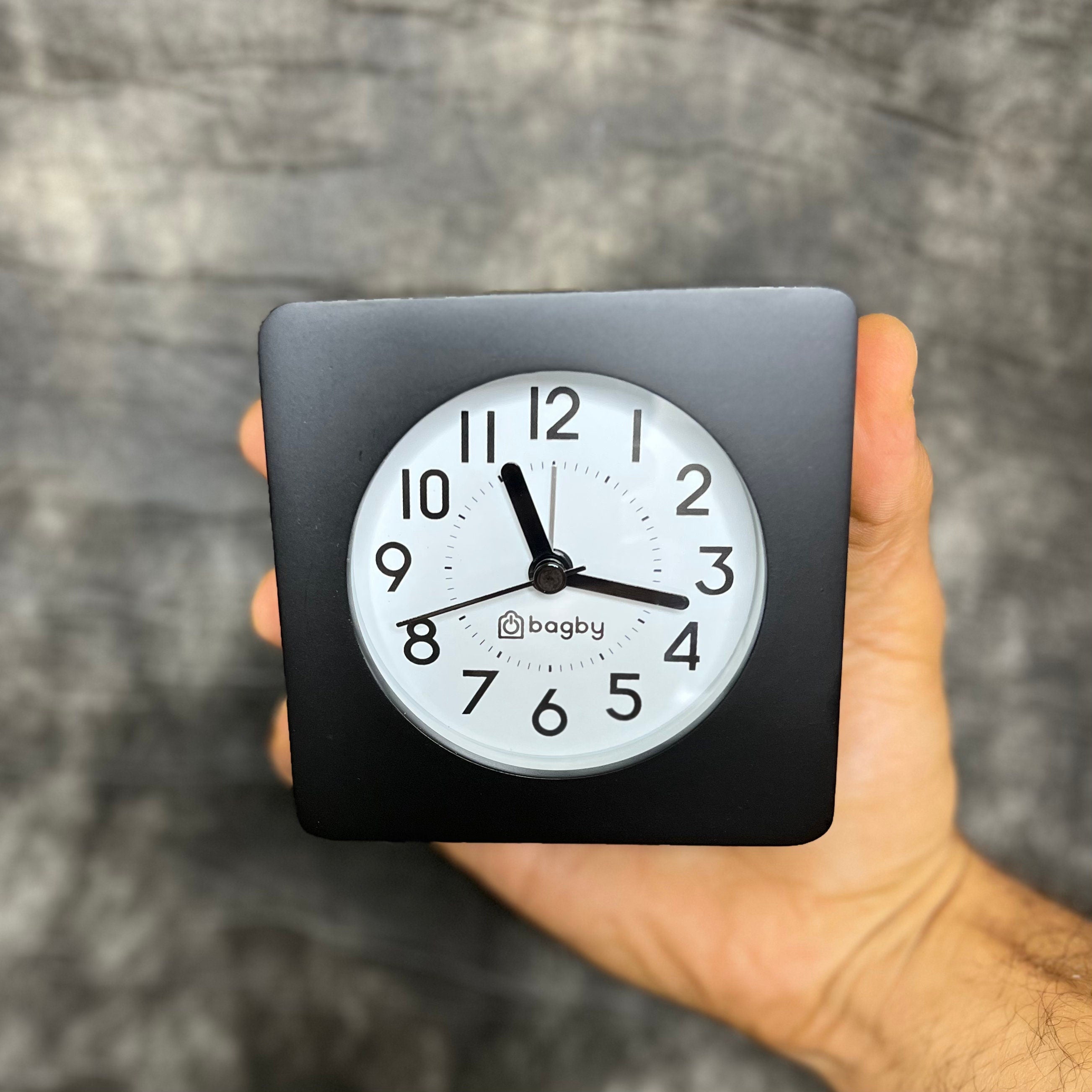 Black Analog Alarm Clock, Silent, Real Wood, Snooze, Large Numbered Dial, Night Light