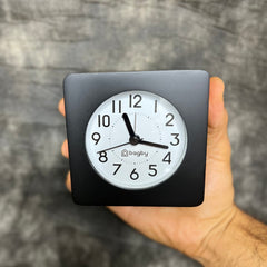 Black Analog Alarm Clock, Silent, Real Wood, Snooze, Large Numbered Dial, Night Light