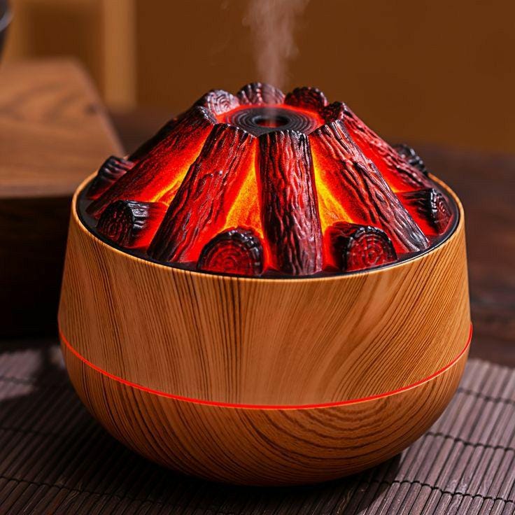 Charcoal Fire Aroma Diffuser, 300ML Cool Mist Humidifier with LED Night Light, Mini Desktop Aromatherapy Diffuser