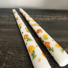 Hand-Painted Marigold Taper Candles – Set of 2, Autumn Decor