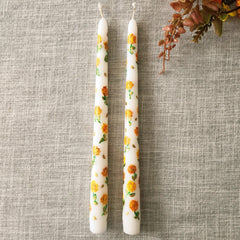 Hand-Painted Marigold Taper Candles – Set of 2, Autumn Decor