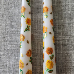 Hand-Painted Marigold Taper Candles – Set of 2, Autumn Decor