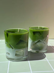 Realistic Matcha Latte Candle, Iced Drink Gift, Vanilla Cream Scent, Gel Wax Cubes