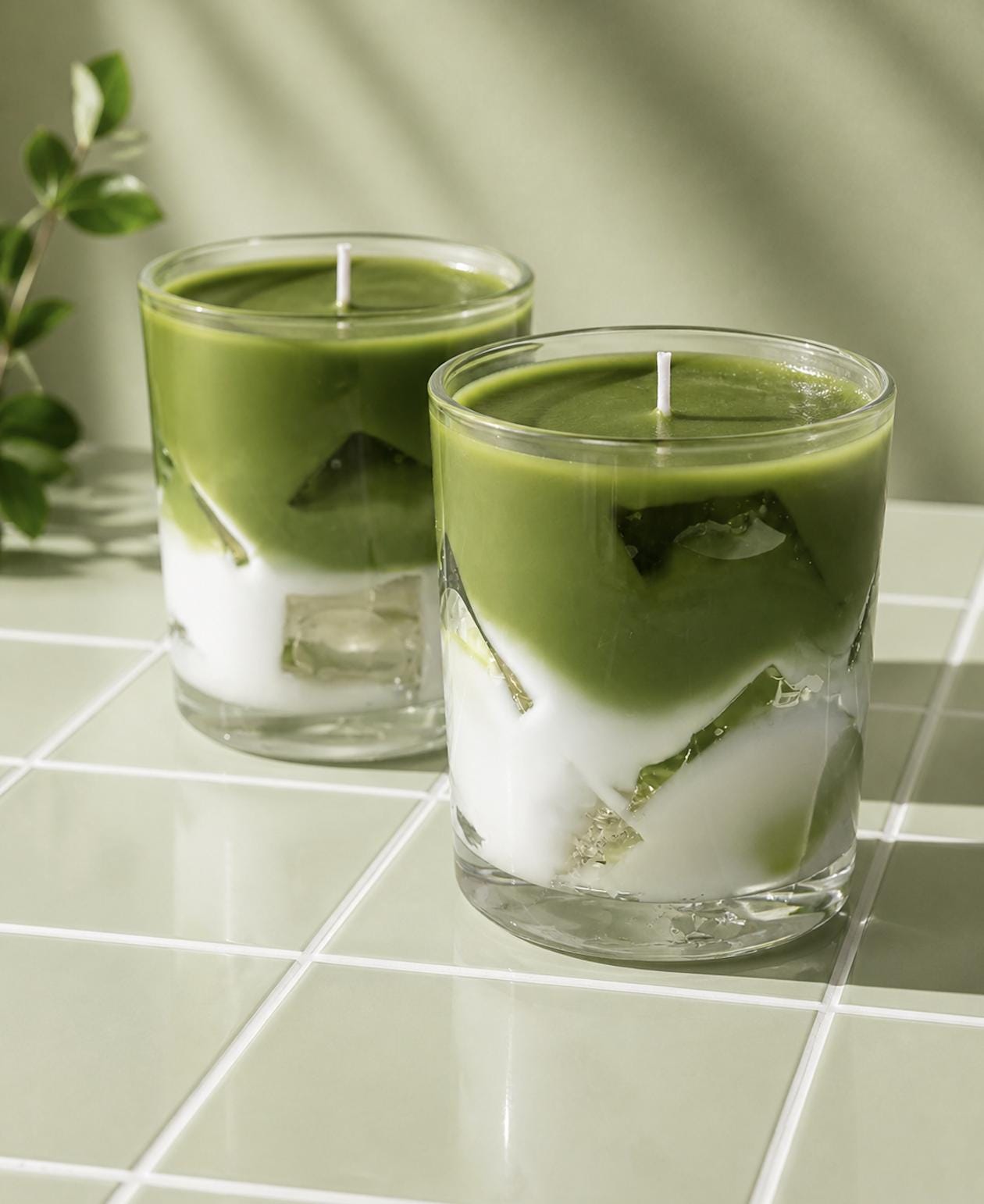 Realistic Matcha Latte Candle, Iced Drink Gift, Vanilla Cream Scent, Gel Wax Cubes
