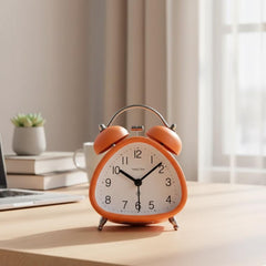 Retro Double Bell Alarm Clock, Silent Analog Metal Desk Clock with Night Light, Vintage Home Office Table Decor, Classic Desktop Timepiece