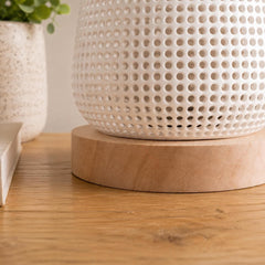 Small Minimalist Bedside Lamp, Modern Wood Base Accent Light, Soft Warm LED Table Lamp