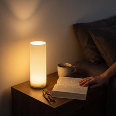 Small Cylinder Table Lamp, Dimmable Bedside Light, Warm White Texture