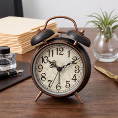 Vintage Twin Bell Alarm Clock, Retro Metal Bedside Clock, Loud Alarm Table Clock with Night Light, Battery Operated
