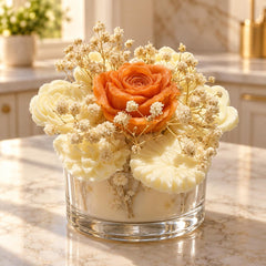 Sculpted Wax Rose Bouquet Candle in Glass Bowl