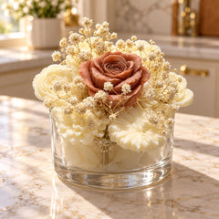 Sculpted Wax Rose Bouquet Candle in Glass Bowl