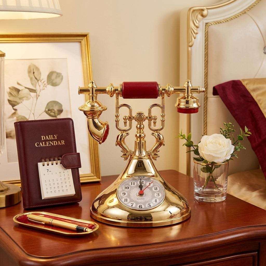 Retro Telephone Alarm Clock, Vintage Style Decorative Desk Clock, Tabletop Timepiece for Bedroom Office Nightstand Shelf Home Decor