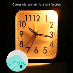 Silent Non Ticking Alarm Clock with Night Light, Battery Powered Square Bedside Clock, Large Number Travel Clock for Bedroom Desk Dorm