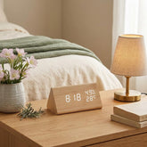 LED Digital Alarm Clock with Temperature Display, Sound Control, Wood Style Desk Clock for Bedroom Office Nightstand Home Decor
