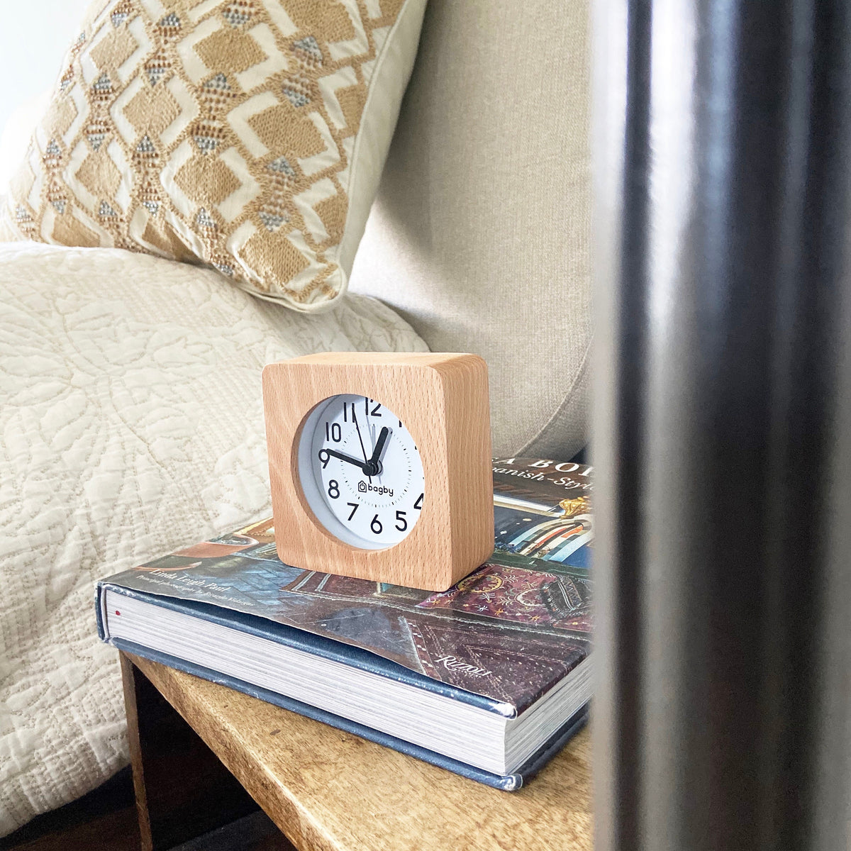 Analog Alarm Clock, Silent, Real Wood, Snooze, Large Numbered Dial, Night Light, Gentle Alarm