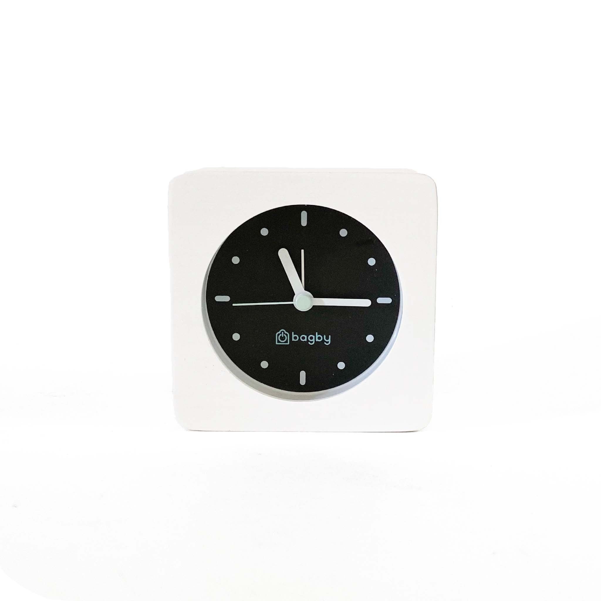 Minimalist White Analog Alarm Clock with Silent Movement and Snooze
