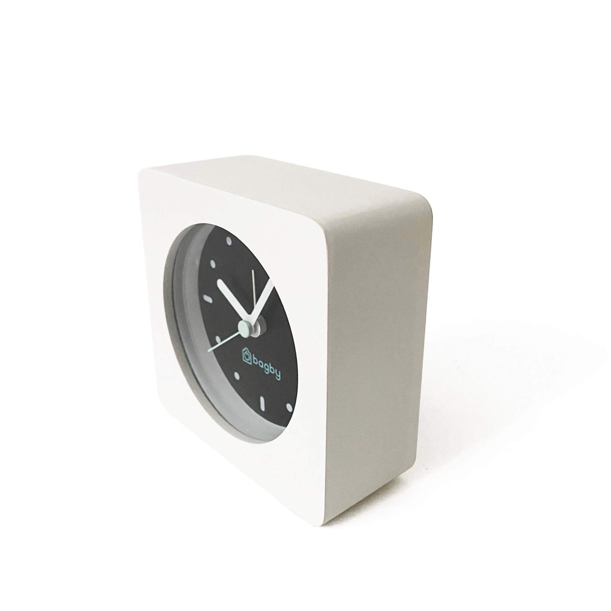 Minimalist White Analog Alarm Clock with Silent Movement and Snooze