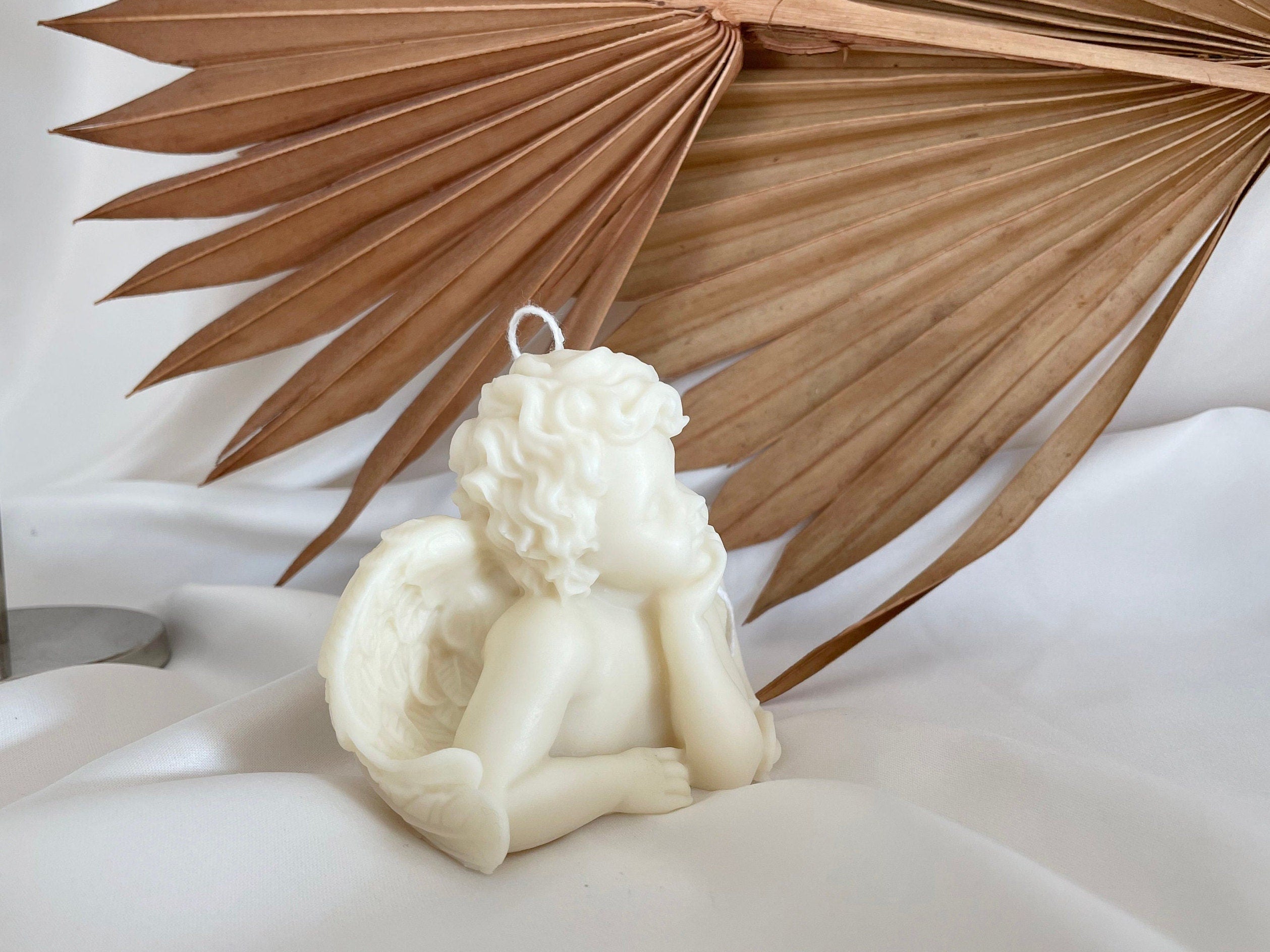 Angel Cherub Candle, Organic Soy Wax Sculptural Decor, 9x8cm