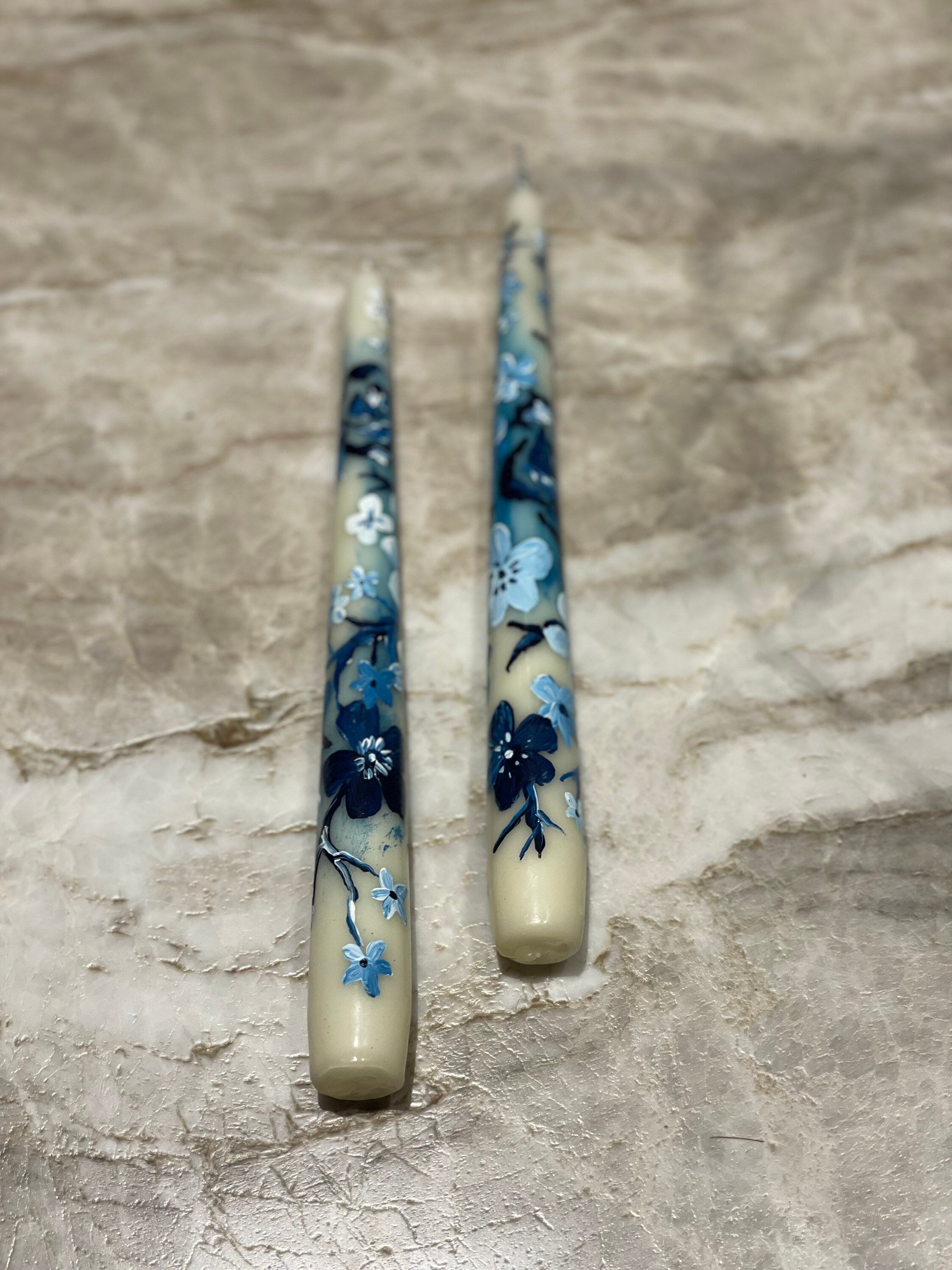Chinoiserie Blue & White Hand Painted Candles