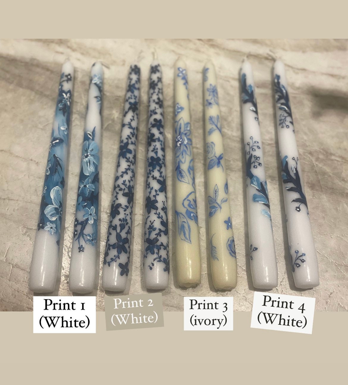 Chinoiserie Blue & White Hand Painted Candles