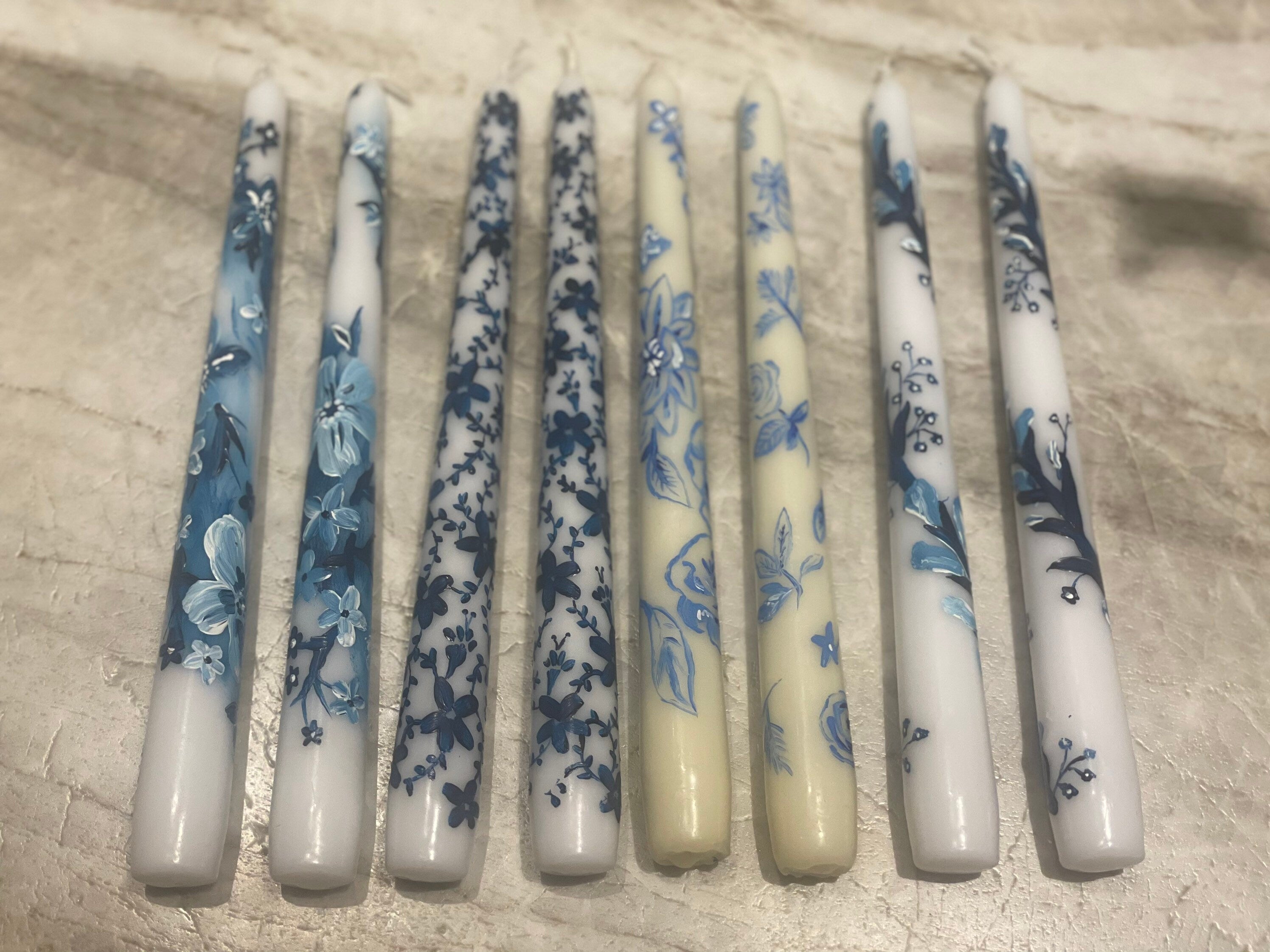 Chinoiserie Blue & White Hand Painted Candles