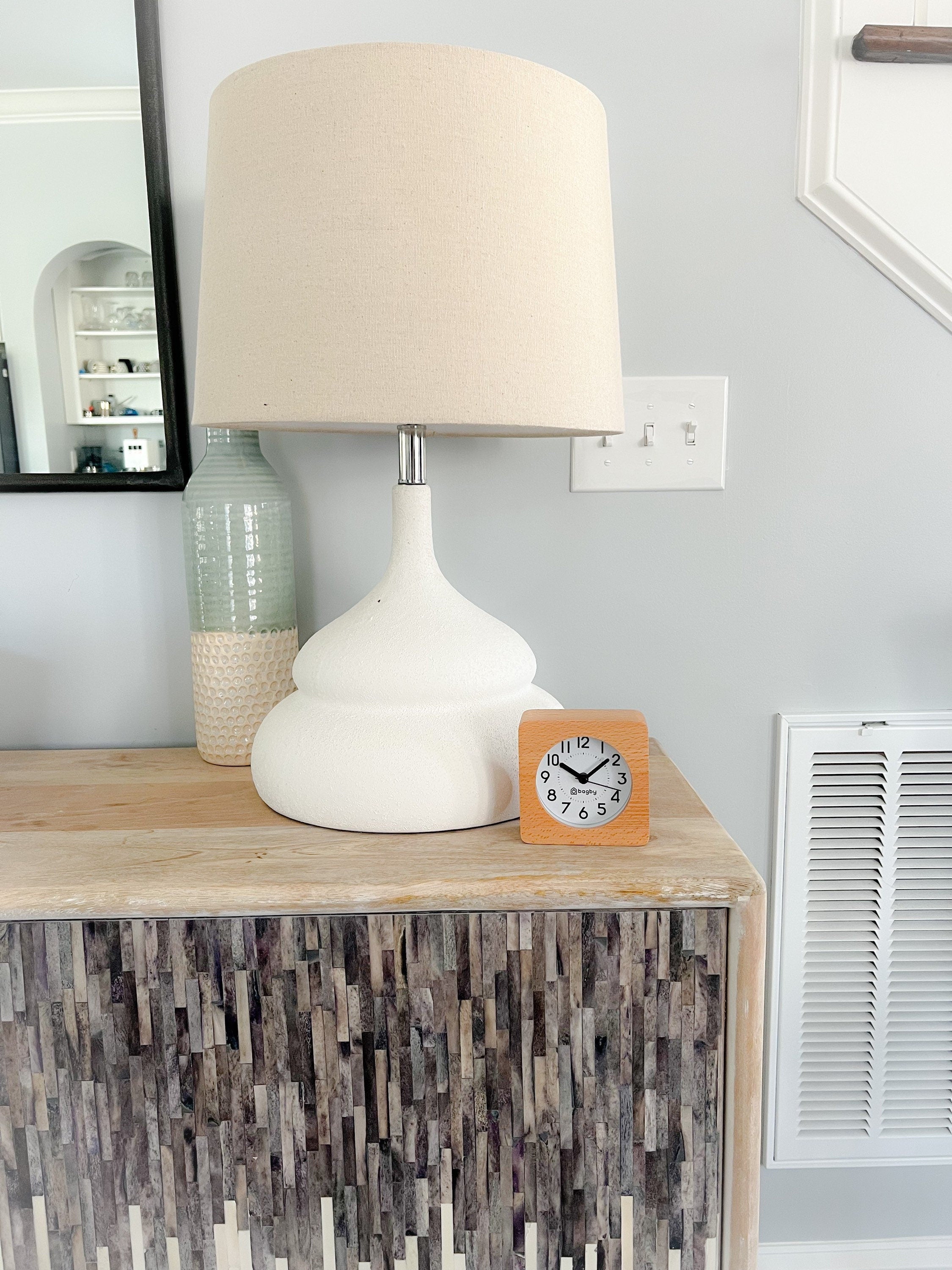 Analog Alarm Clock, Silent, Real Wood, Snooze, Large Numbered Dial, Night Light, Gentle Alarm