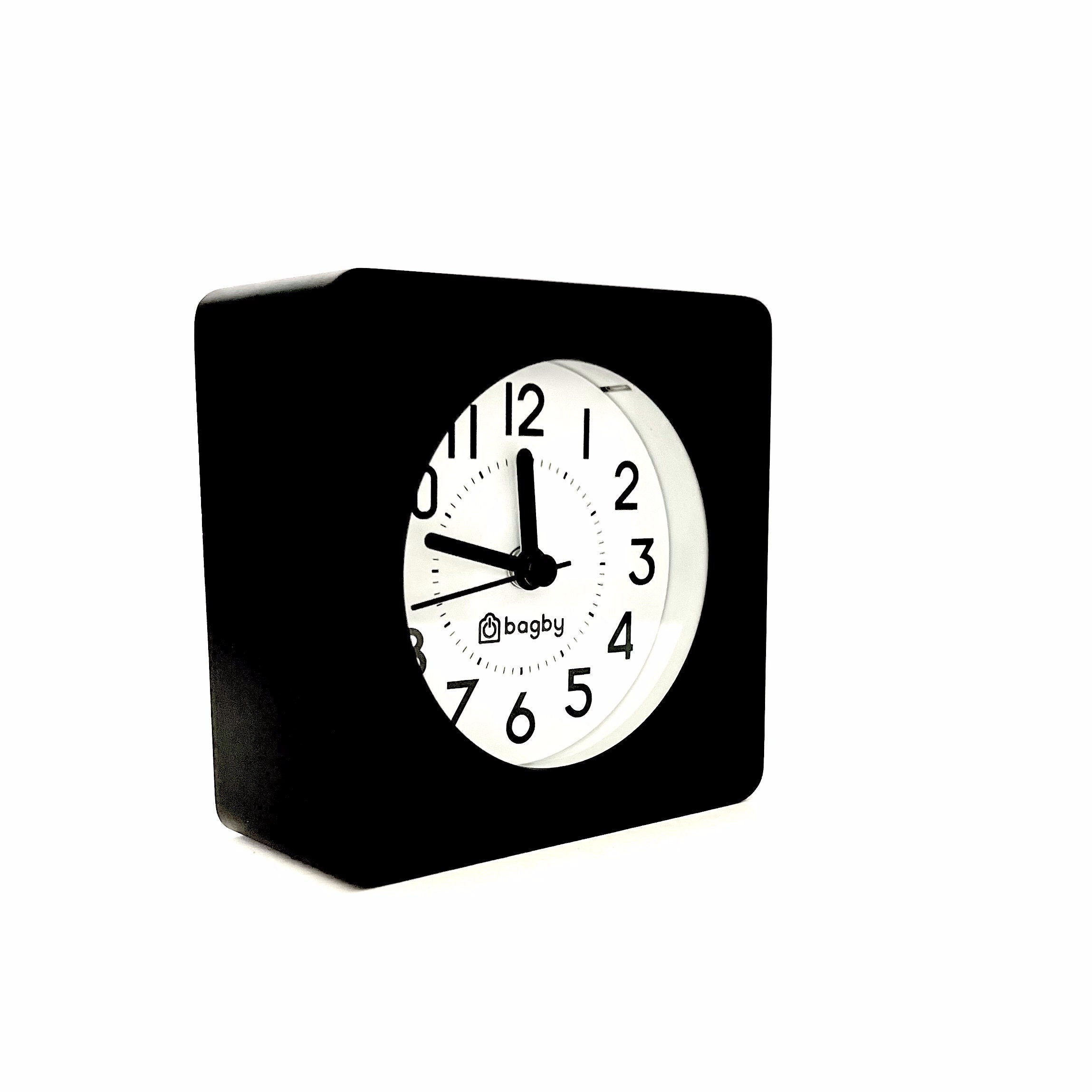 Black Analog Alarm Clock, Silent, Real Wood, Snooze, Large Numbered Dial, Night Light
