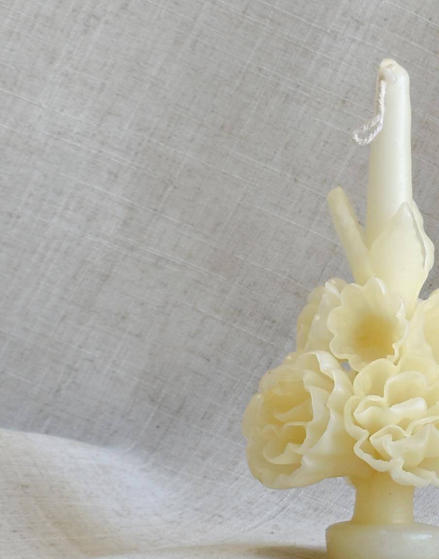 Oaxacan Small Floral Taper Candle Ivory