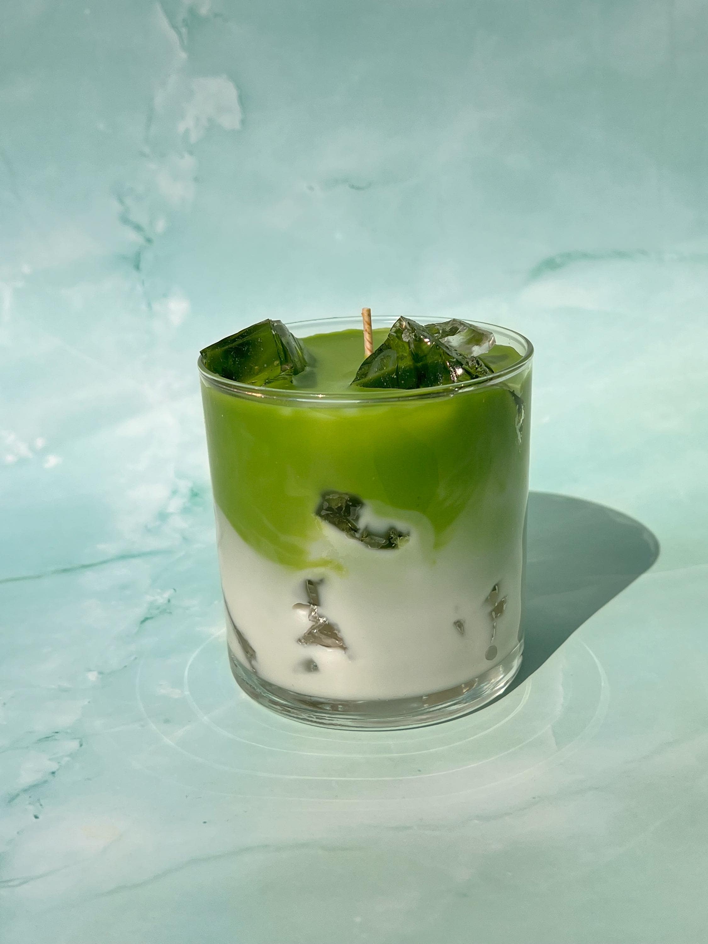 Realistic Matcha Latte Candle, Iced Drink Gift, Vanilla Cream Scent, Gel Wax Cubes