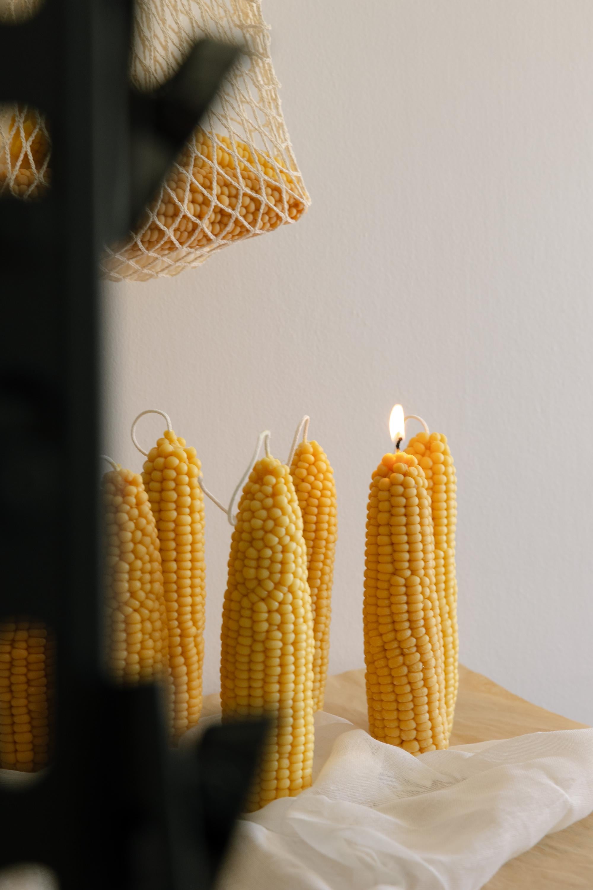 Corncob Shaped Pillar Candle for Fall Decor