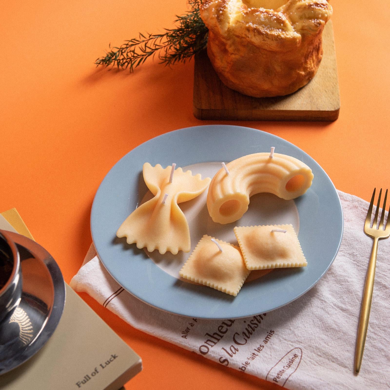 Farfella Ravioli Rigatoni Pasta Candle Set, Scented Novelty Food Shape Candle