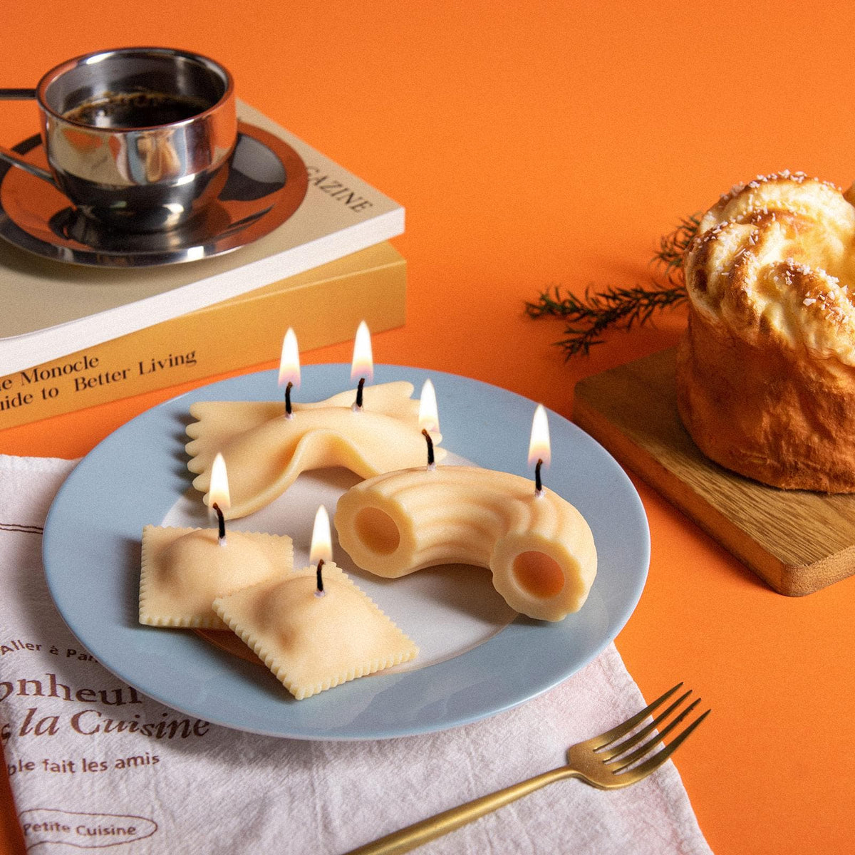 Farfella Ravioli Rigatoni Pasta Candle Set, Scented Novelty Food Shape Candle