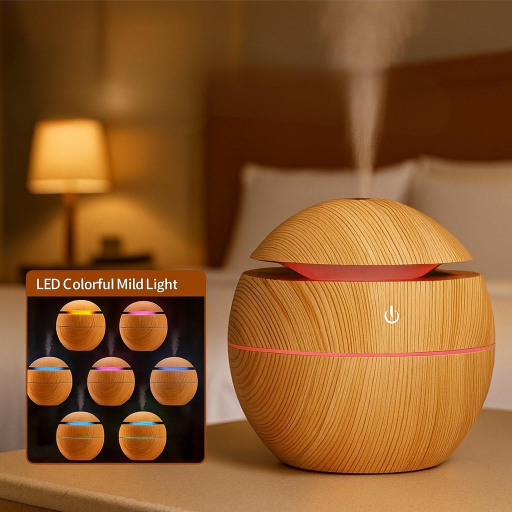 Wood Grain Essential Oil Diffuser with LED Lights