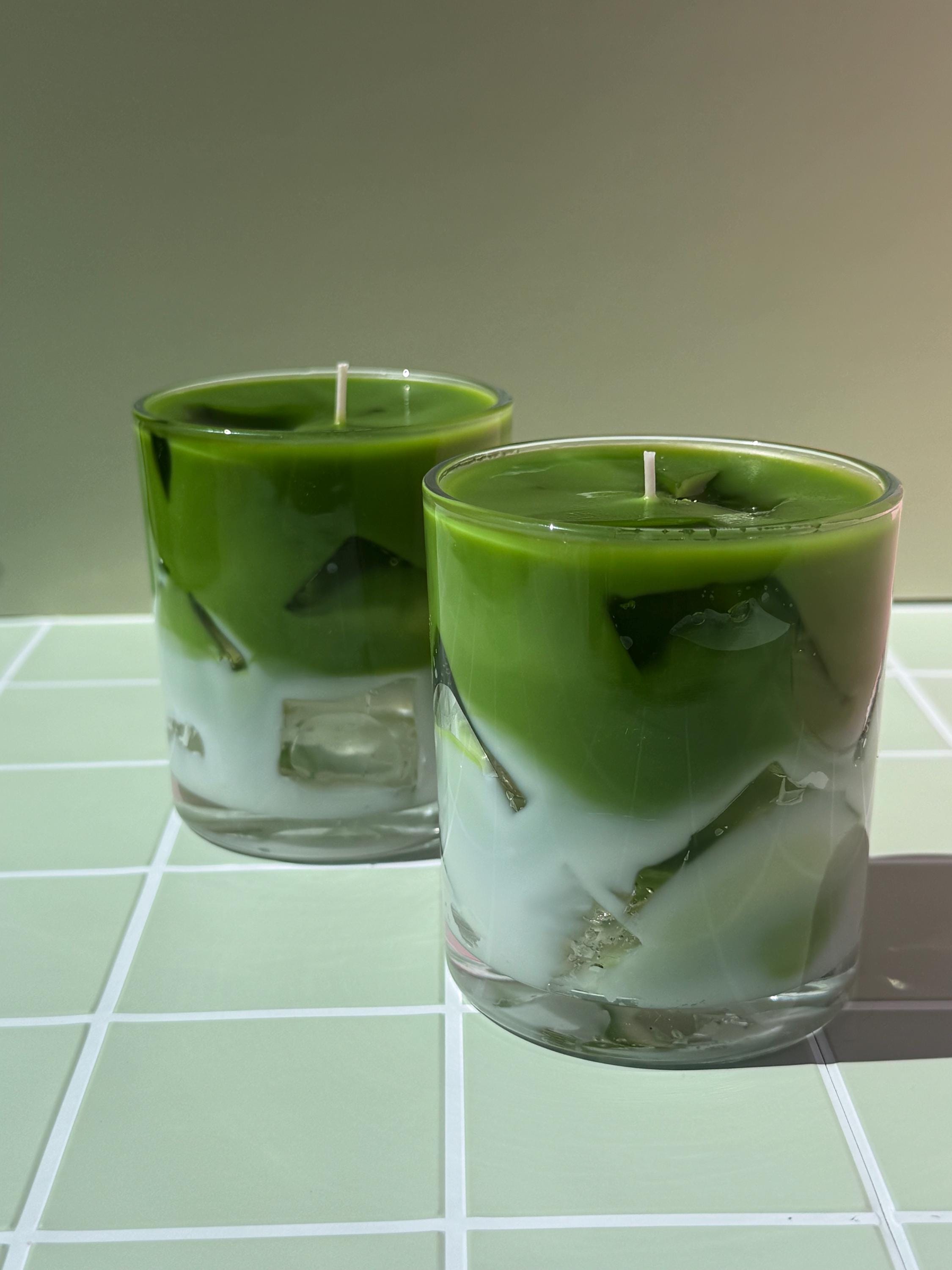Realistic Matcha Latte Candle, Iced Drink Gift, Vanilla Cream Scent, Gel Wax Cubes