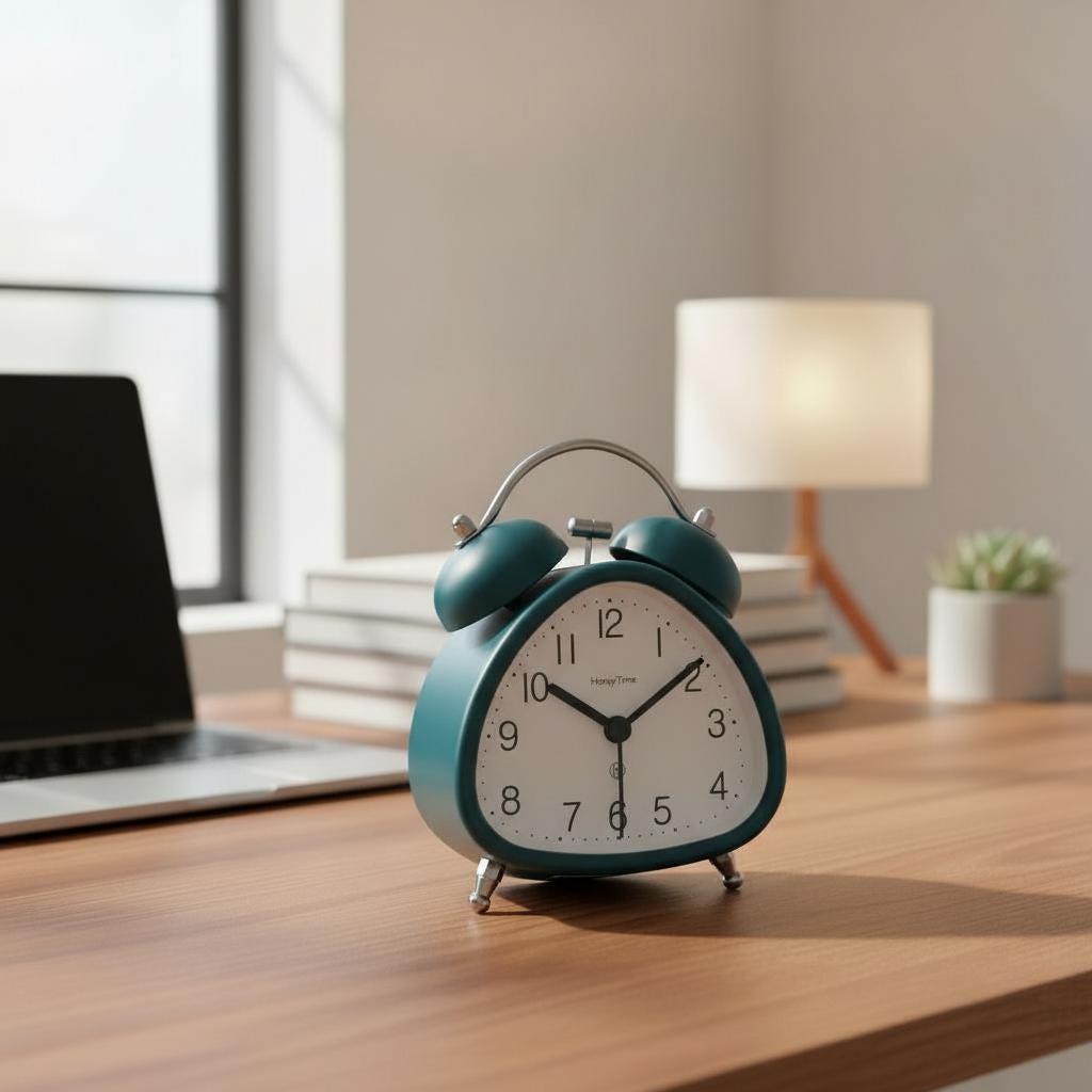 Retro Double Bell Alarm Clock, Silent Analog Metal Desk Clock with Night Light, Vintage Home Office Table Decor, Classic Desktop Timepiece