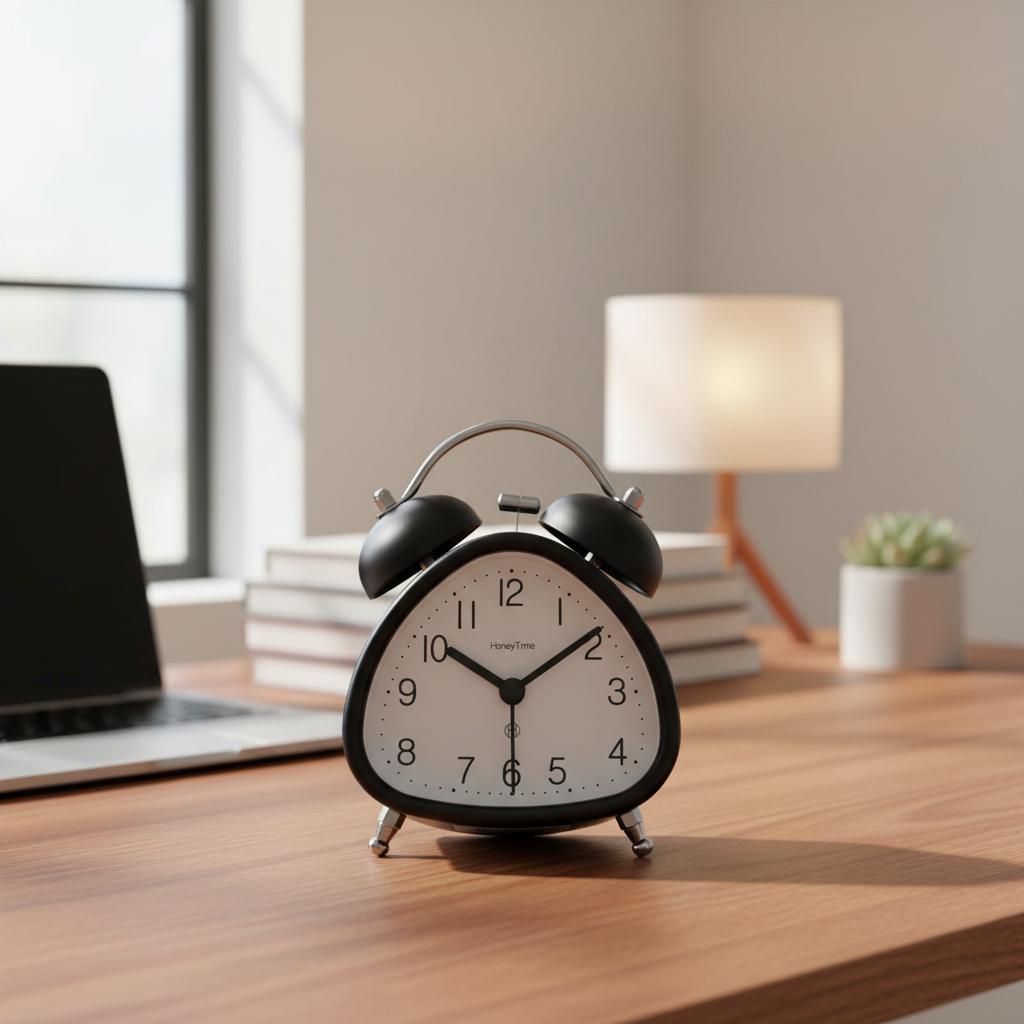 Retro Double Bell Alarm Clock, Silent Analog Metal Desk Clock with Night Light, Vintage Home Office Table Decor, Classic Desktop Timepiece
