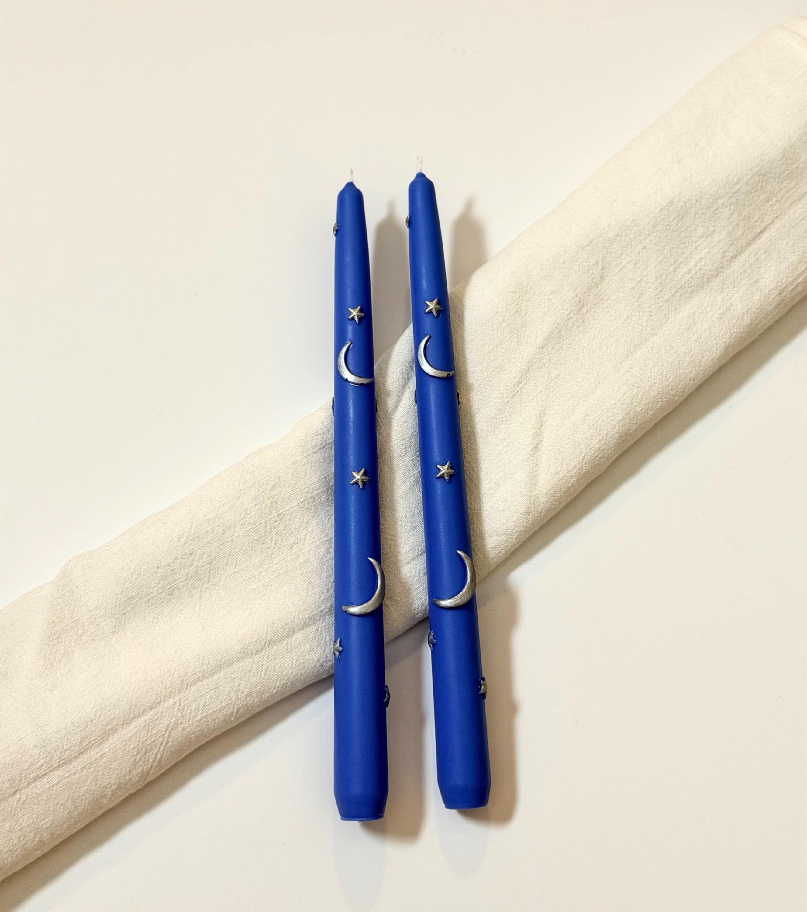 Hand-Painted Celestial Taper Candles: Stars, Moon, Scented Soy-Beeswax Blend (Set of 2)
