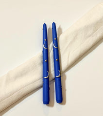 Hand-Painted Celestial Taper Candles: Stars, Moon, Scented Soy-Beeswax Blend (Set of 2)