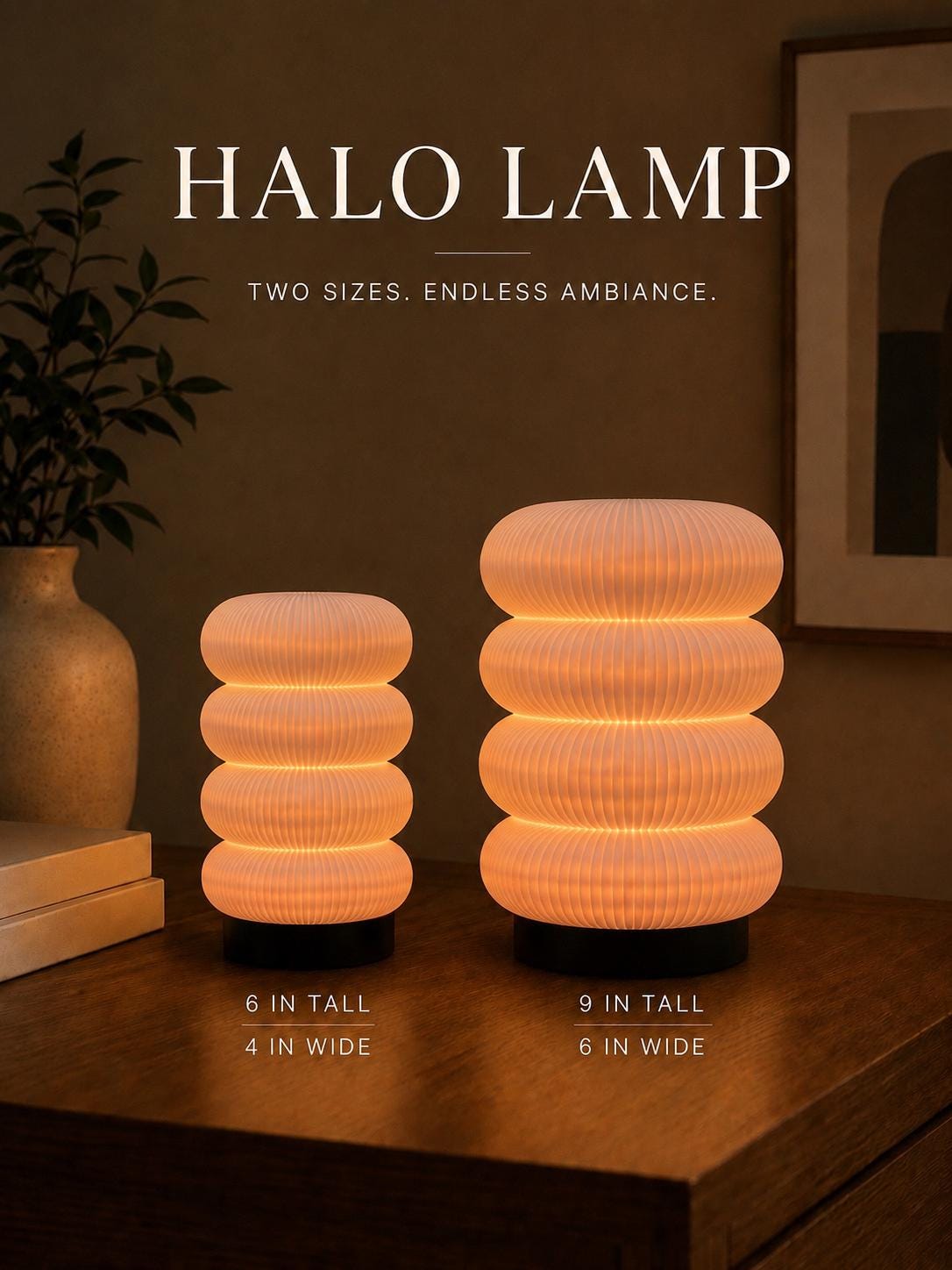 Halo Lamp | Modern Ambient Table Lamp | RGB LED Mood Light | Ribbed Accent Lamp | Nightstand Lamp | 3D Printed Home Decor