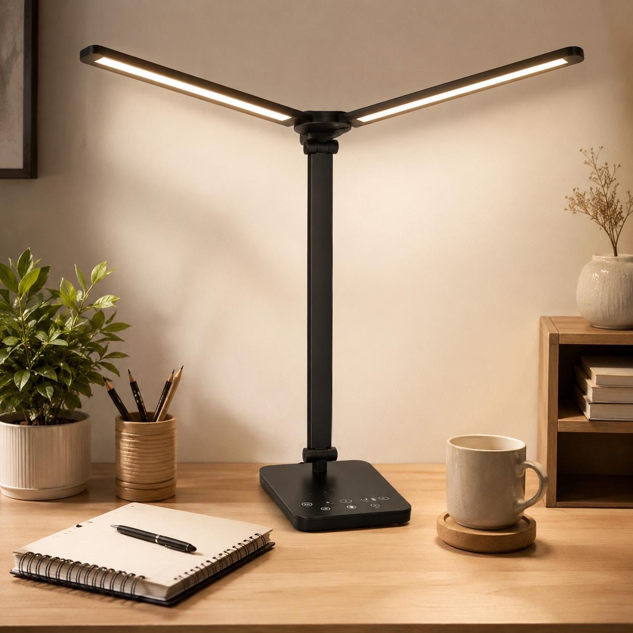 Double Head LED Desk Lamp – Adjustable Eye-Caring Office Light