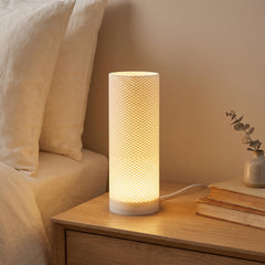 Small Cylinder Table Lamp, Dimmable Bedside Light, Warm White Texture
