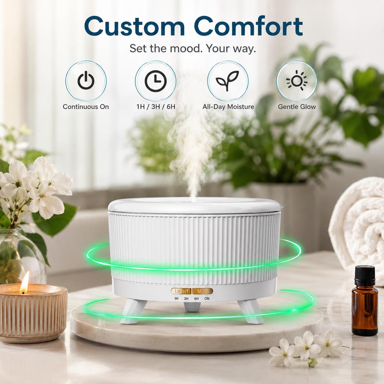 500ml Aromatherapy Essential Oil Diffuser White Ultrasonic Humidifier Remote Control 7 LED Mood Light 20 Hour Long Run Oil Diffuser