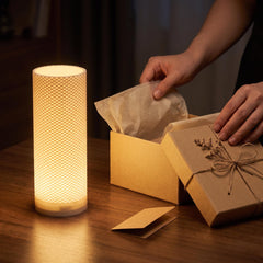 Small Cylinder Table Lamp, Dimmable Bedside Light, Warm White Texture