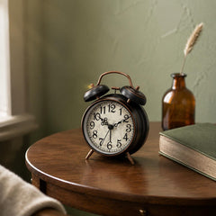 Vintage Twin Bell Alarm Clock, Retro Metal Bedside Clock, Loud Alarm Table Clock with Night Light, Battery Operated