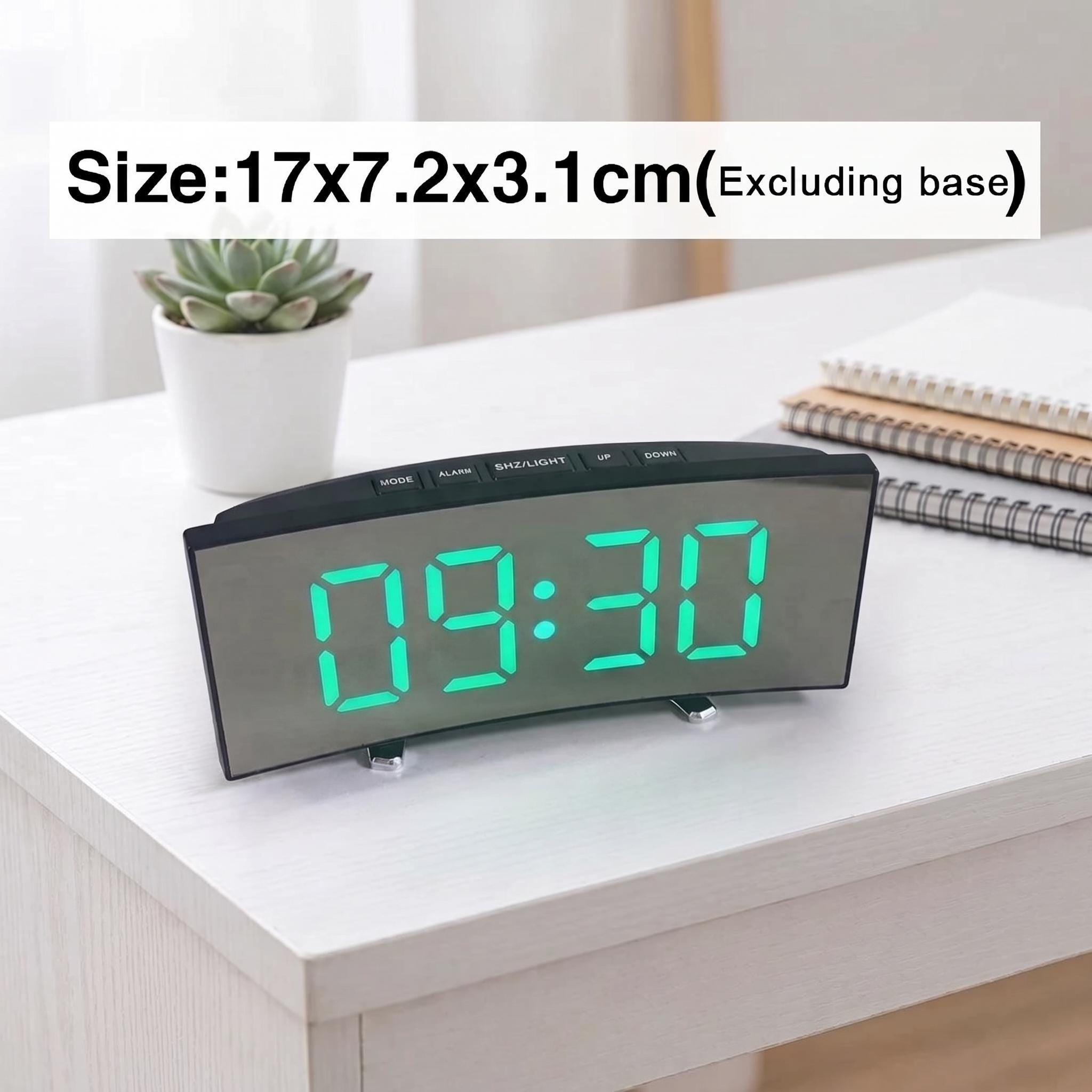 LED Digital Alarm Clock, Mirror Desk Clock, Temperature Display, Adjustable Brightness, 12/24 Hour