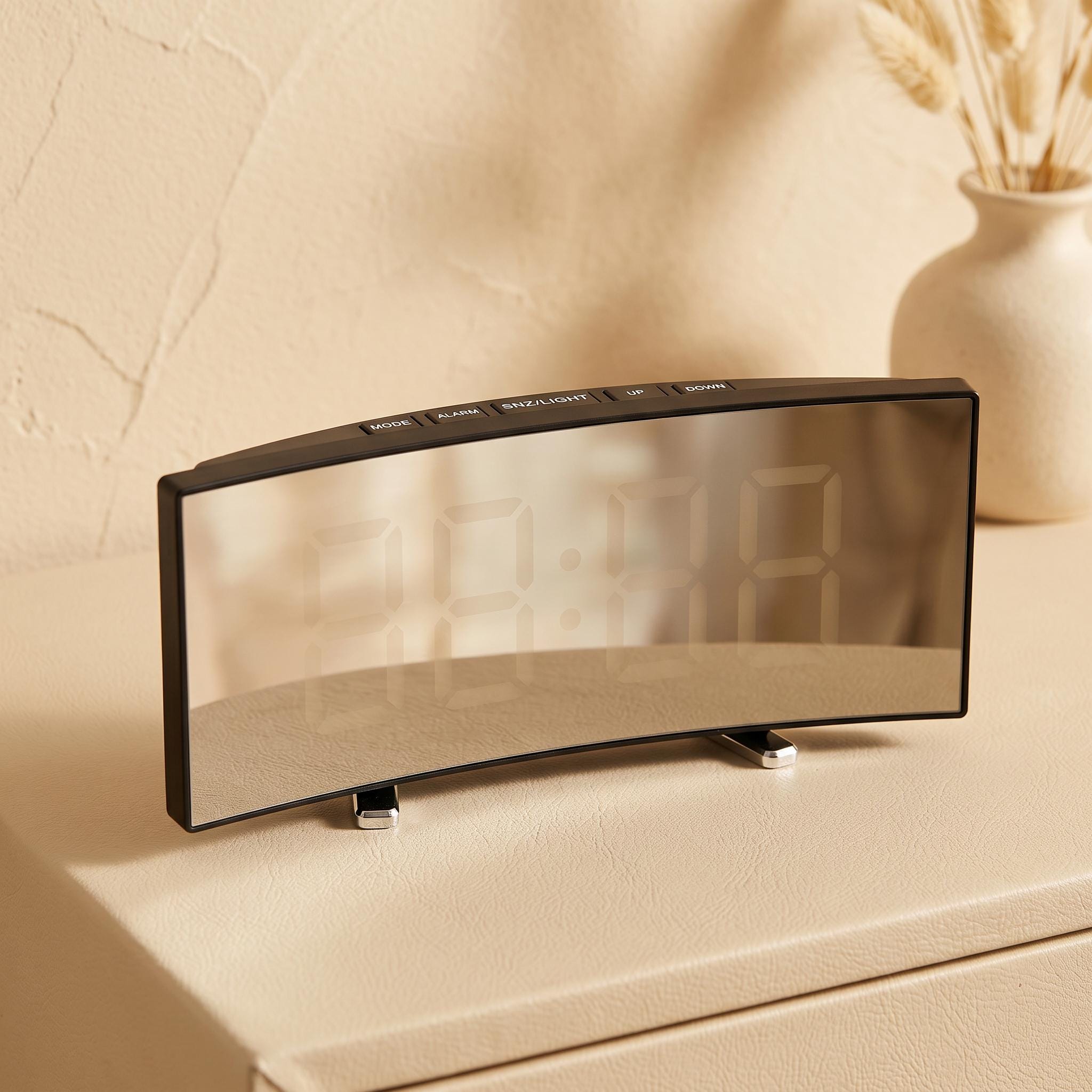 LED Digital Alarm Clock, Mirror Desk Clock, Temperature Display, Adjustable Brightness, 12/24 Hour
