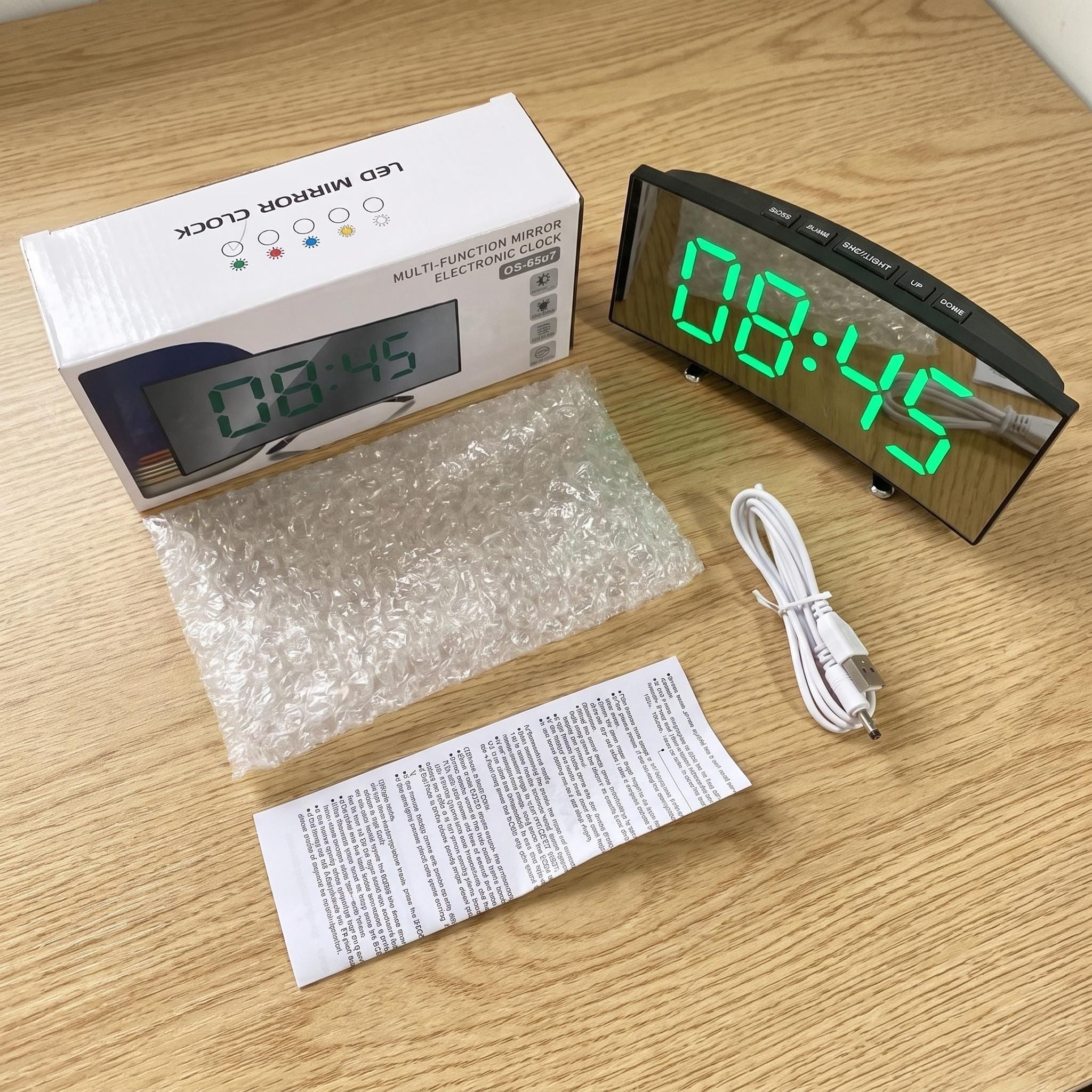 LED Digital Alarm Clock, Mirror Desk Clock, Temperature Display, Adjustable Brightness, 12/24 Hour