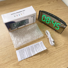 LED Digital Alarm Clock, Mirror Desk Clock, Temperature Display, Adjustable Brightness, 12/24 Hour