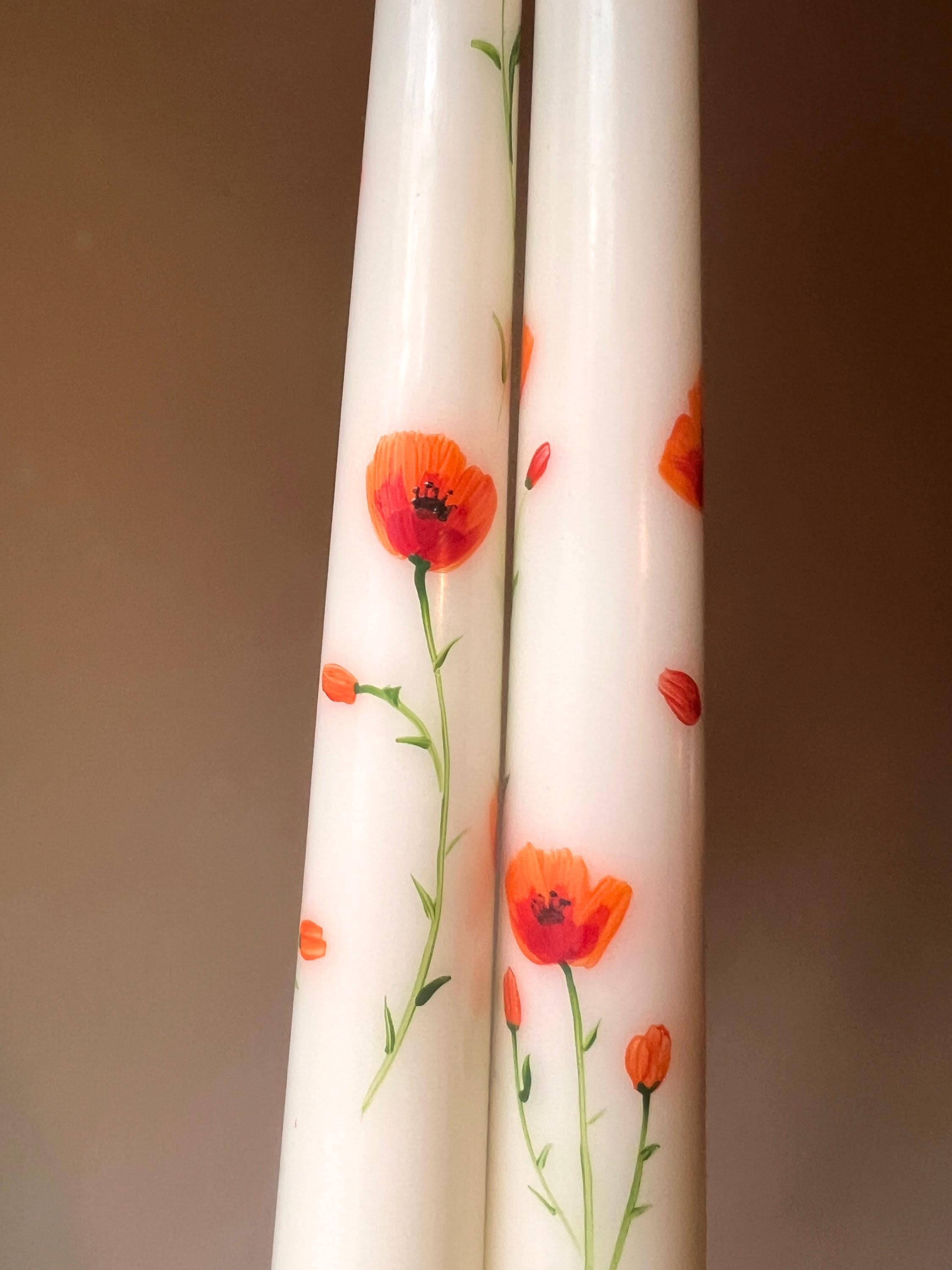 Hand-Painted California Poppy Taper Candles - Set of 2